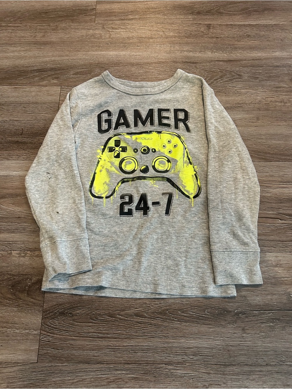 The Children's Place Gray Long Sleeve Tee with Neon Yellow Controller Graphic